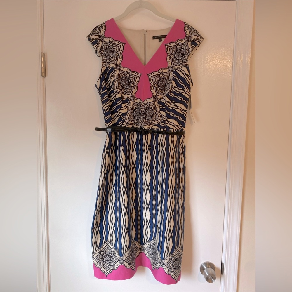 David Meister sleeveless graphic print dress size10 NWT